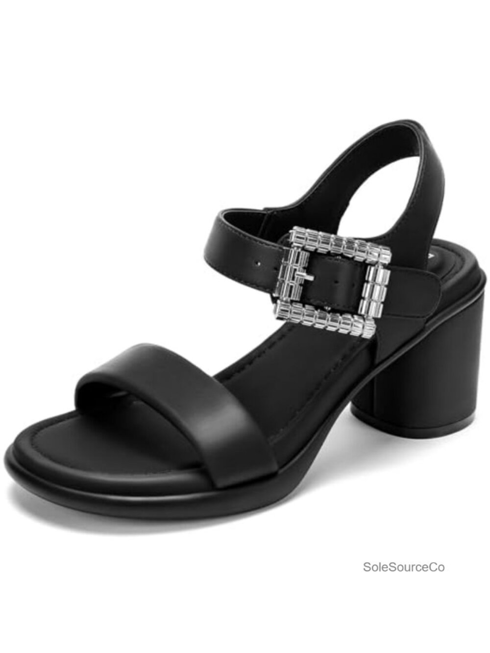 Women's Wide Width 3 Inch Block Heel Sandals with Sparkling Ankle Strap